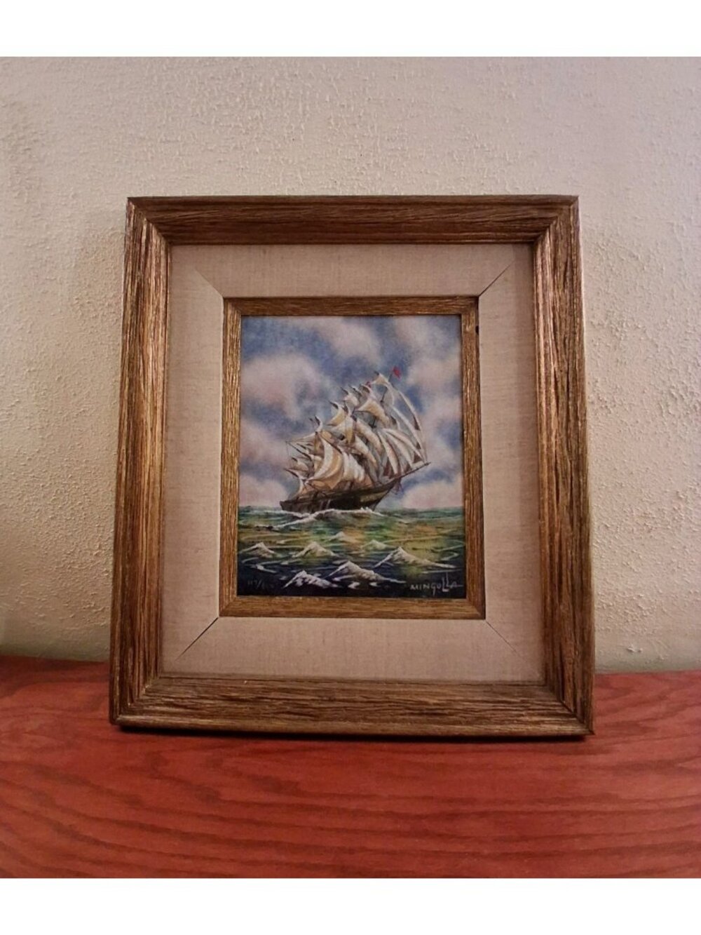 Vintage Clipper Ship Original Painting Sail Enamel on Copper Rare Dom Mingolla